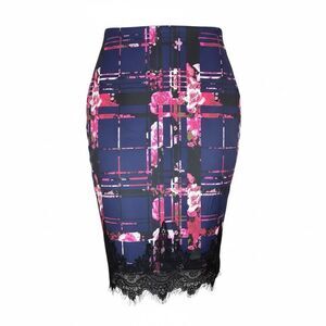 Bisou Bisou Michele Bohbot Floral Navy Pencil Skirt Size S